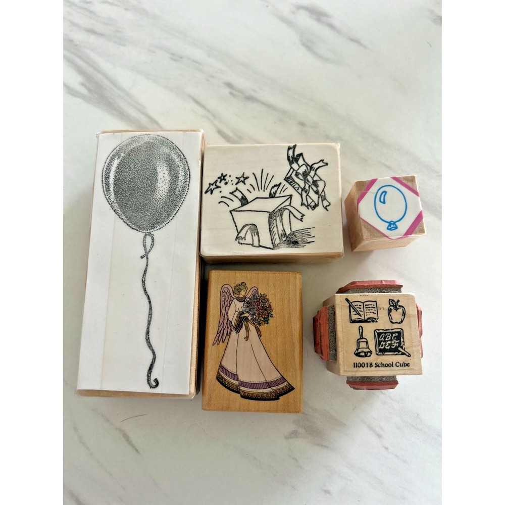 Lot of 5 Stamps Image Stamping Balloons Gift School Angel with Flowers FFF-5